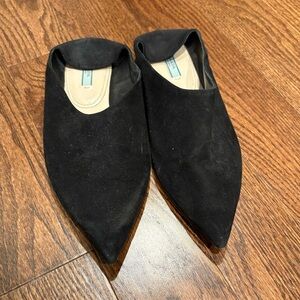 Prada Black Suede Pointed-Toe Mules | Size 35.5 | Collapsible Heel